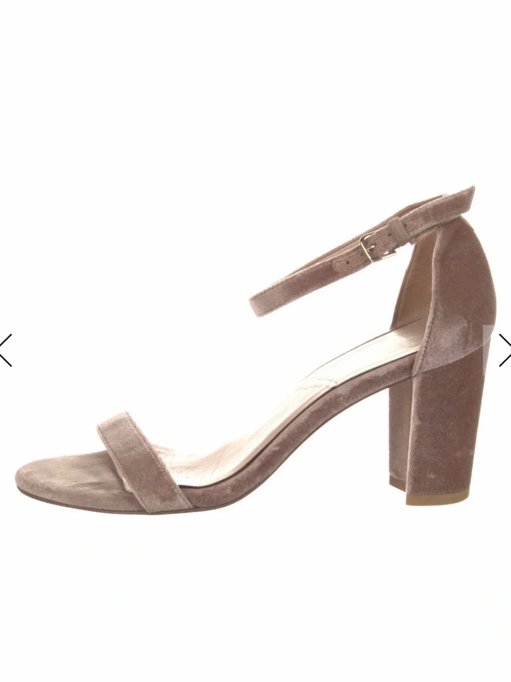 Stuart Weitzman Taupe Velvet Ankle-Strap Block Heels